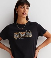 New Look Black Animal Print Let Yourself Grow Butterfly Logo T-Shirt